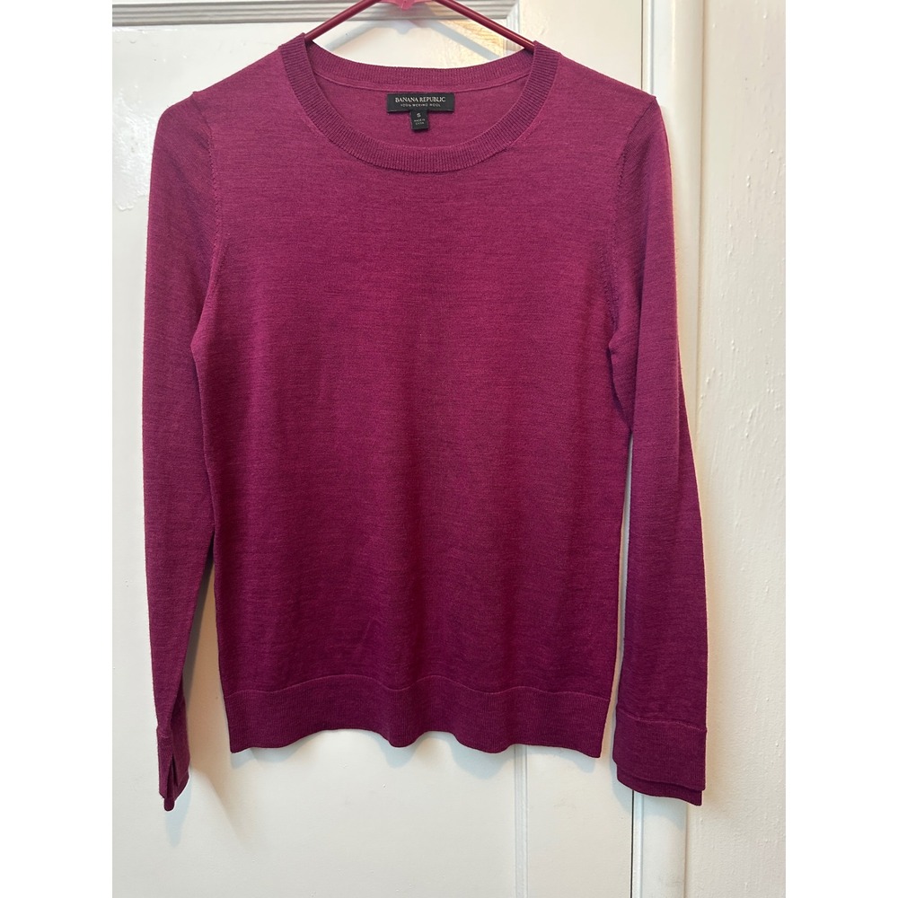 Banana Republic Womens Magenta‎ Purple 100% Merino Wool Crew Neck Sweater Size S